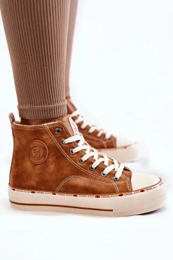 Damskie Wysokie Ocieplane Trampki Cross Jeans KK2R4043C Camel