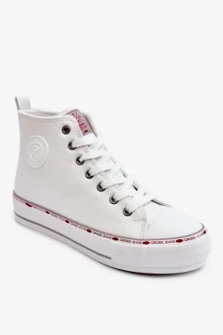 Damskie Wysokie Ocieplane Trampki Cross Jeans KK2R4044C Białe