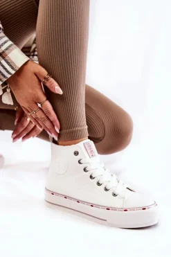 Damskie Wysokie Ocieplane Trampki Cross Jeans KK2R4044C Białe