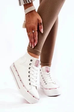 Damskie Wysokie Ocieplane Trampki Cross Jeans KK2R4044C Białe