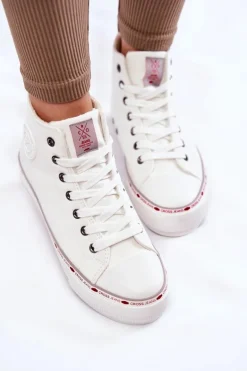 Damskie Wysokie Ocieplane Trampki Cross Jeans KK2R4044C Białe