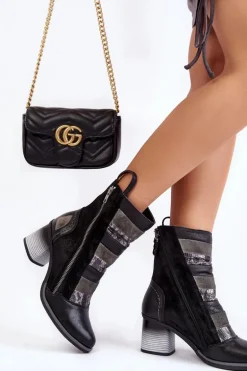 Damskie Wysokie Skórzane Botki Maciejka 05647-01 Czarne