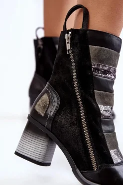 Damskie Wysokie Skórzane Botki Maciejka 05647-01 Czarne