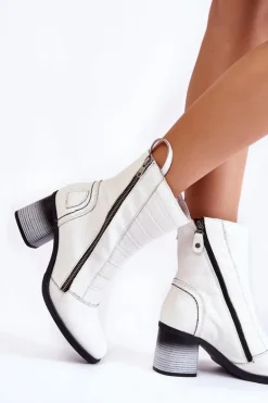 Damskie Wysokie Skórzane Botki Maciejka 05647-11 Białe