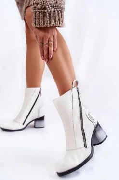 Damskie Wysokie Skórzane Botki Maciejka 05647-11 Białe