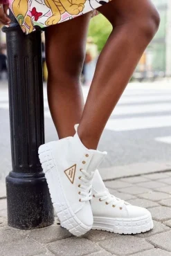 Damskie Wysokie Tenisówki Na Platformie Białe Manhattan
