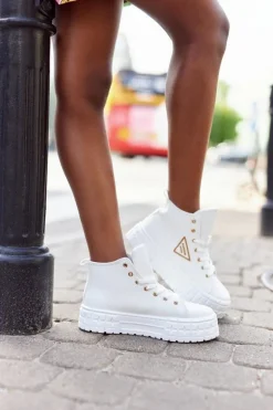 Damskie Wysokie Tenisówki Na Platformie Białe Manhattan