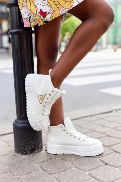 Damskie Wysokie Tenisówki Na Platformie Białe Manhattan