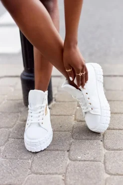 Damskie Wysokie Tenisówki Na Platformie Białe Manhattan