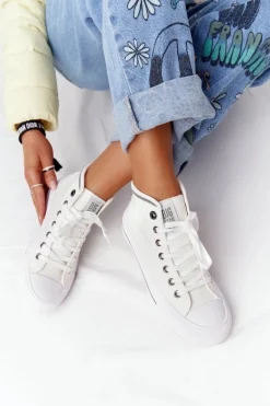 Damskie Wysokie Trampki Big Star HH274149 Białe