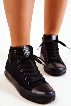 Damskie Wysokie Trampki Big Star FF274A170 Czarne