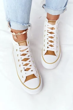 Damskie Wysokie Trampki Big Star HH274450 Białe