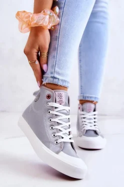Damskie Wysokie Trampki Cross Jeans JJ2R4057C Szare