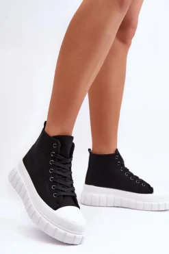 Damskie Wysokie Trampki Czarne Avis