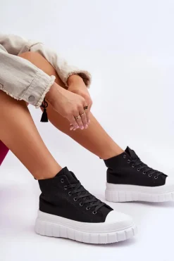 Damskie Wysokie Trampki Czarne Avis