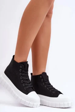 Damskie Wysokie Trampki Czarne Avis