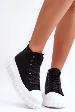 Damskie Wysokie Trampki Czarne Avis