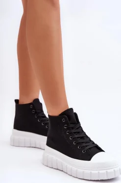 Damskie Wysokie Trampki Czarne Avis