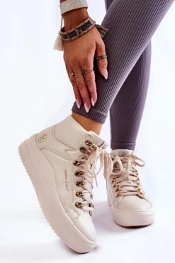 Damskie Wysokie Trampki Cross Jeans KK2R4027C Beżowe