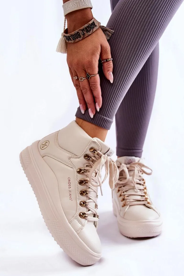 Damskie Wysokie Trampki Cross Jeans KK2R4027C Beżowe