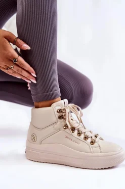 Damskie Wysokie Trampki Cross Jeans KK2R4027C Beżowe