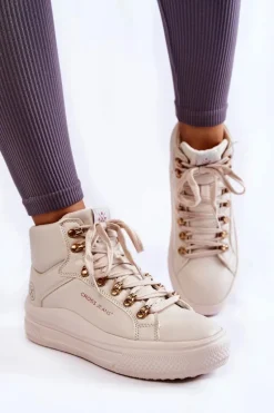 Damskie Wysokie Trampki Cross Jeans KK2R4027C Beżowe