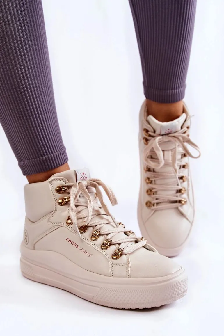 Damskie Wysokie Trampki Cross Jeans KK2R4027C Beżowe