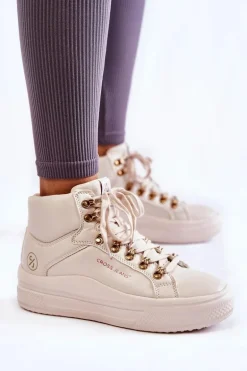 Damskie Wysokie Trampki Cross Jeans KK2R4027C Beżowe