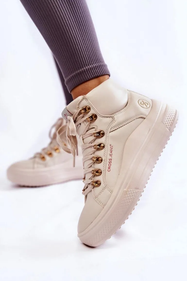 Damskie Wysokie Trampki Cross Jeans KK2R4027C Beżowe