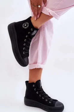 Damskie Wysokie Trampki Materiałowe Big Star LL274A182 Czarne