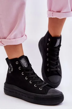 Damskie Wysokie Trampki Materiałowe Big Star LL274A182 Czarne