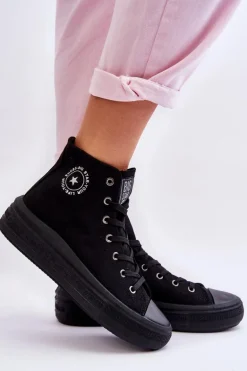 Damskie Wysokie Trampki Materiałowe Big Star LL274A182 Czarne