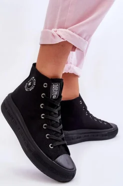Damskie Wysokie Trampki Materiałowe Big Star LL274A182 Czarne
