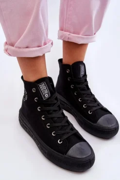 Damskie Wysokie Trampki Materiałowe Big Star LL274A182 Czarne