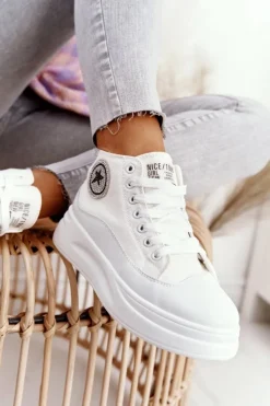 Damskie Wysokie Trampki Na Platformie Białe Nice Girl