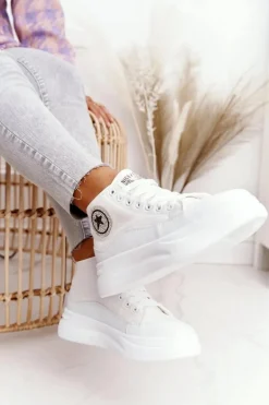 Damskie Wysokie Trampki Na Platformie Białe Nice Girl