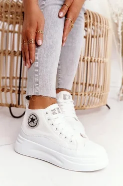 Damskie Wysokie Trampki Na Platformie Białe Nice Girl