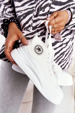 Damskie Wysokie Trampki Na Platformie Białe Nice Girl