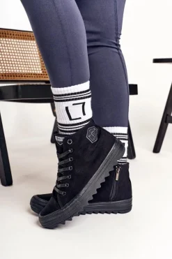 Damskie Wysokie Trampki Na Dużej Podeszwie BIG STAR FF274244 Czarne