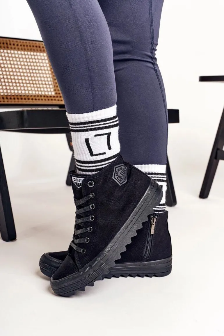 Damskie Wysokie Trampki Na Dużej Podeszwie BIG STAR FF274244 Czarne