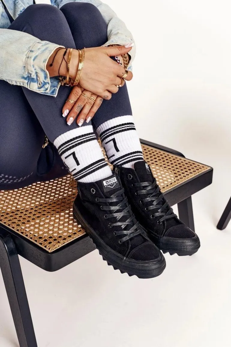 Damskie Wysokie Trampki Na Dużej Podeszwie BIG STAR FF274244 Czarne