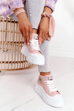 Damskie Wysokie Trampki Na Platformie Różowe Nice Girl