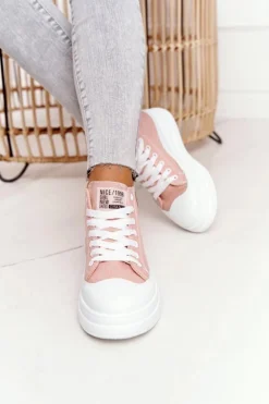 Damskie Wysokie Trampki Na Platformie Różowe Nice Girl