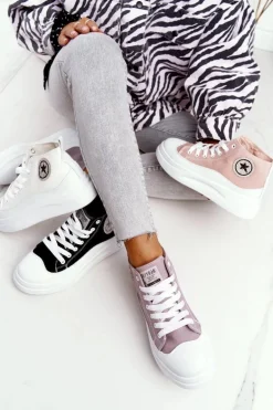 Damskie Wysokie Trampki Na Platformie Różowe Nice Girl