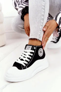 Damskie Wysokie Trampki Na Platformie Czarne Nice Girl