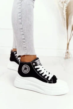Damskie Wysokie Trampki Na Platformie Czarne Nice Girl