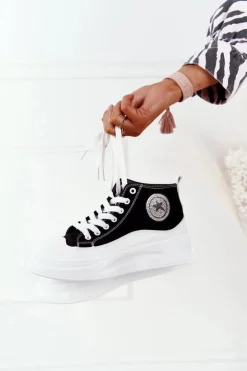 Damskie Wysokie Trampki Na Platformie Czarne Nice Girl