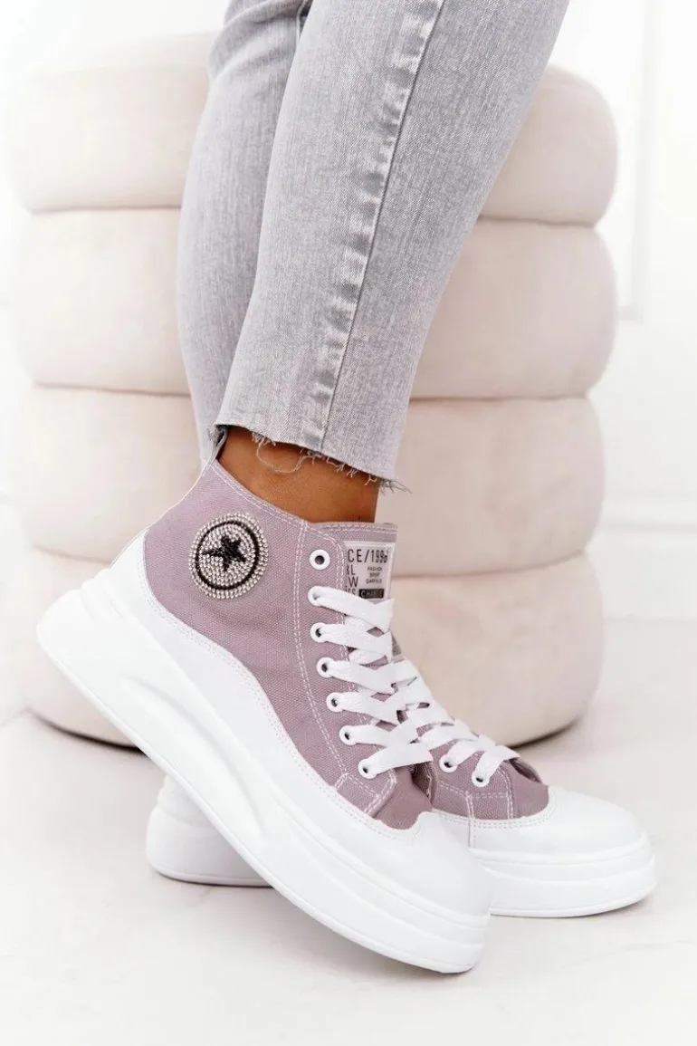 Damskie Wysokie Trampki Na Platformie Szare Nice Girl