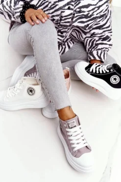 Damskie Wysokie Trampki Na Platformie Szare Nice Girl