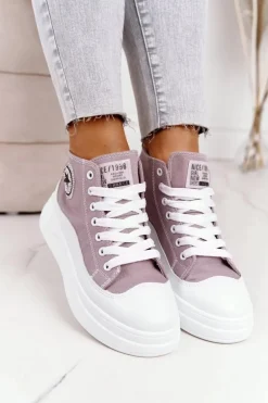 Damskie Wysokie Trampki Na Platformie Szare Nice Girl